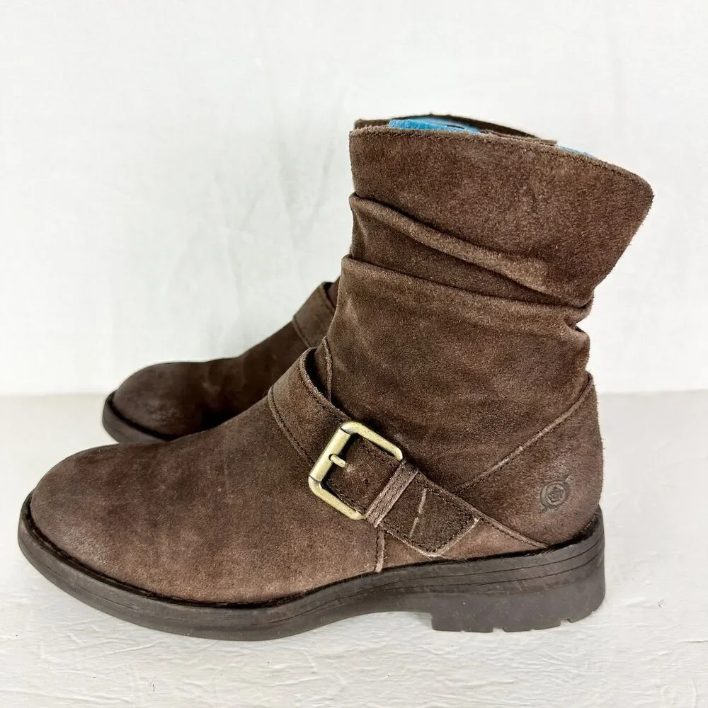 Born Women's Midway Boot Suede Leather Size 8 Dark Brown Slouchy Side Zip